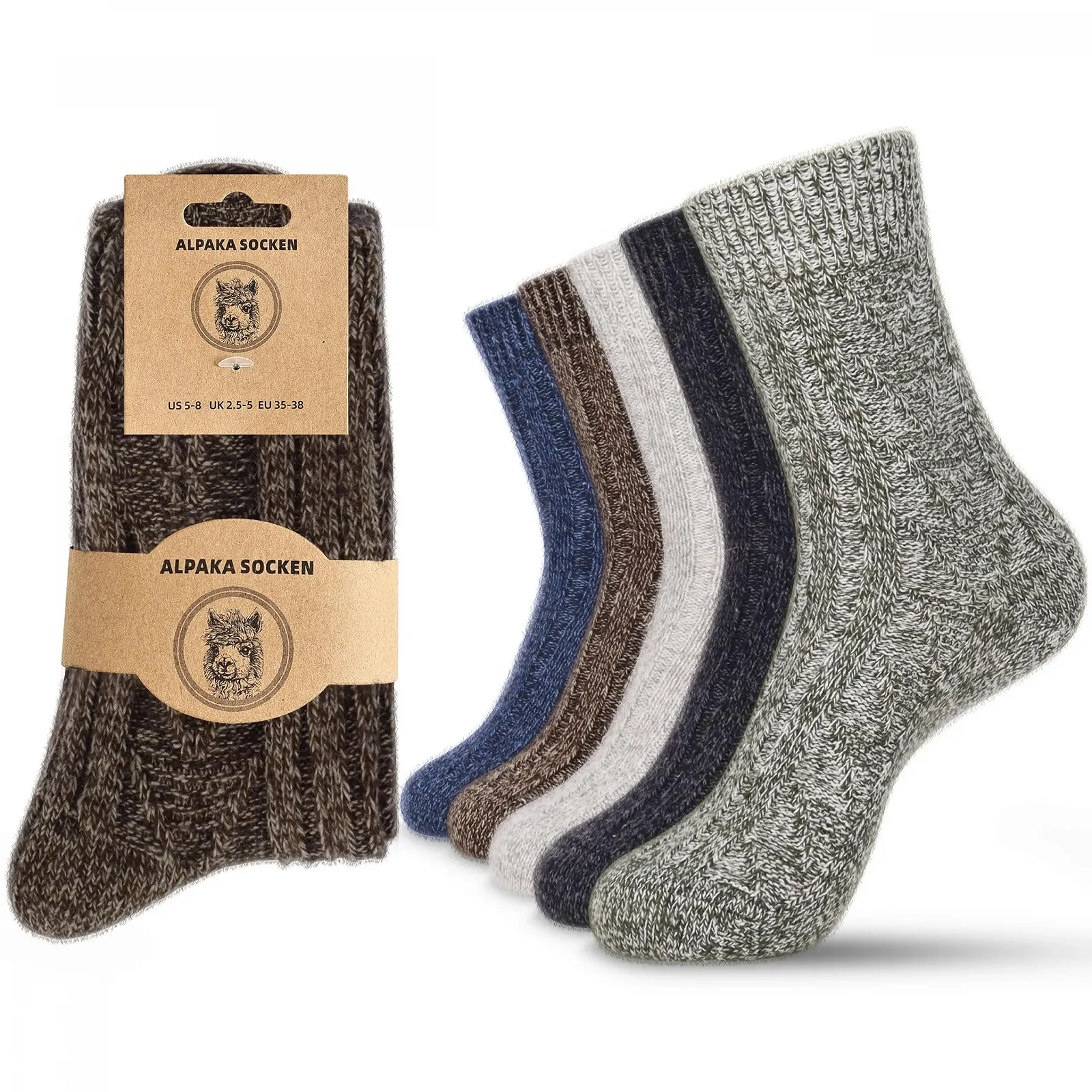Носки Jeasona Alpaca, 5 пар, женские, размер 4-7, теплые зимние носки, термоноски из шерсти, толстые, из альпаки, подарочные, фото №1