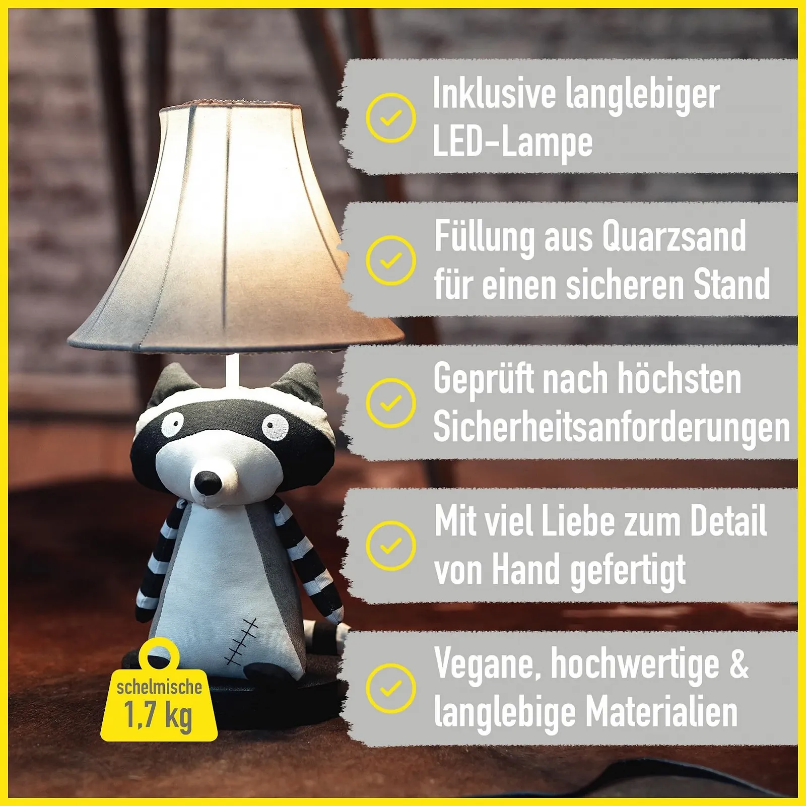 Настільна лампа Happy Lamps Ben 47 см Єнот з LED Ручна робота, фото №3