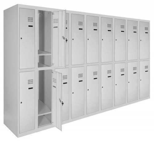 Шкаф металлический для одежды двухуровневый с нижней полкой LEVMETAL ШОМ нп 2/40/9 180х360х50, фото №1