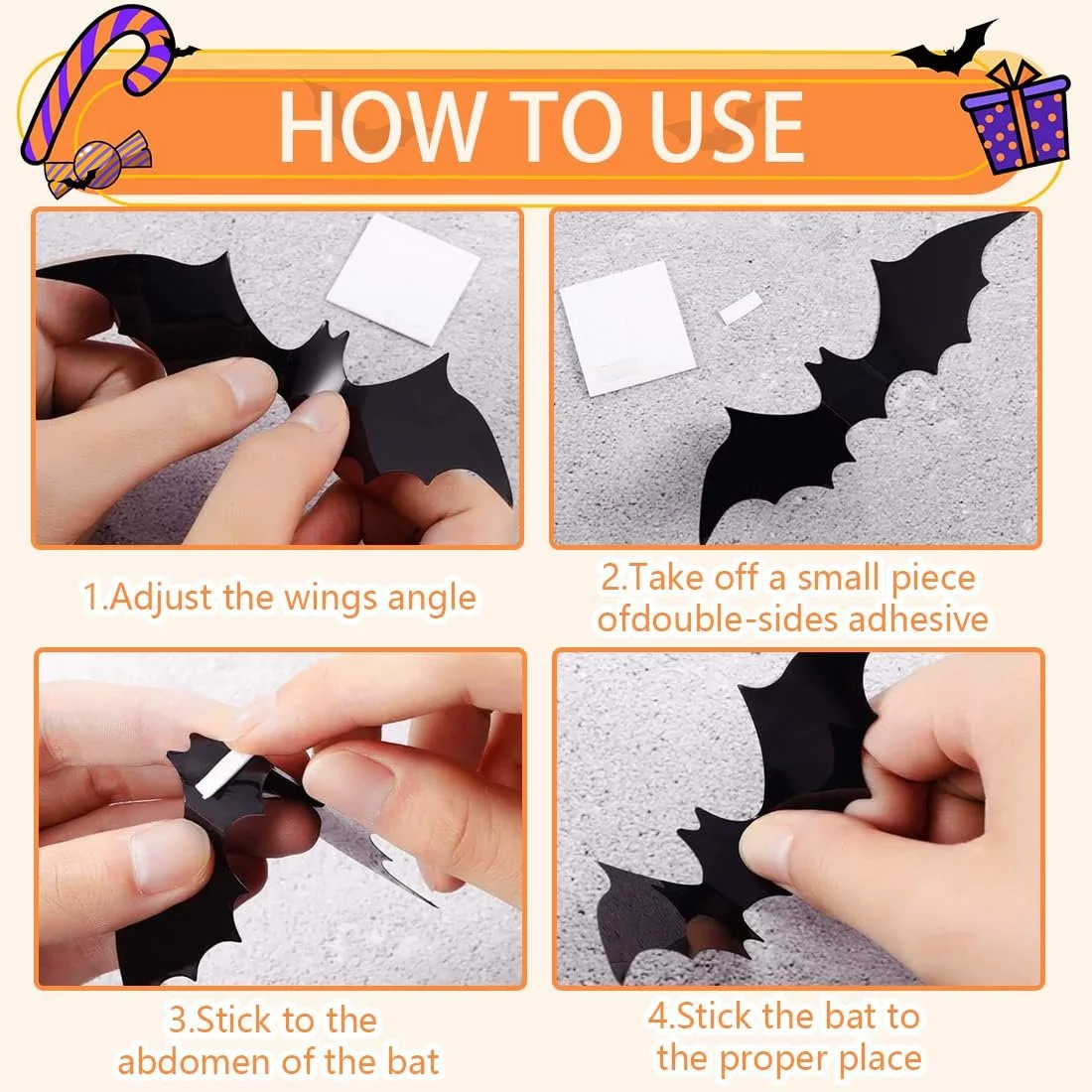 Наклейки на стіну Quesuc Halloween Bat 3D 12 шт. Black, фото №4 Наклейки на стіну Quesuc Halloween Bat 3D 12 шт. Black, фото №4