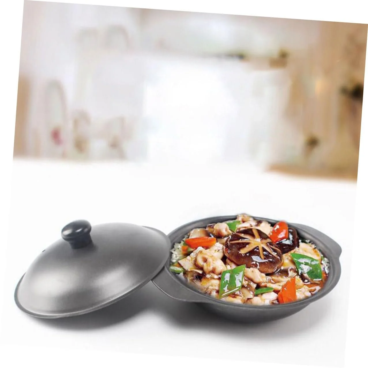 Кастрюля-жаровня Lurrose с крышкой, бесшовной поверхностью, антипригарным покрытием и двойной ручкой, фото №5