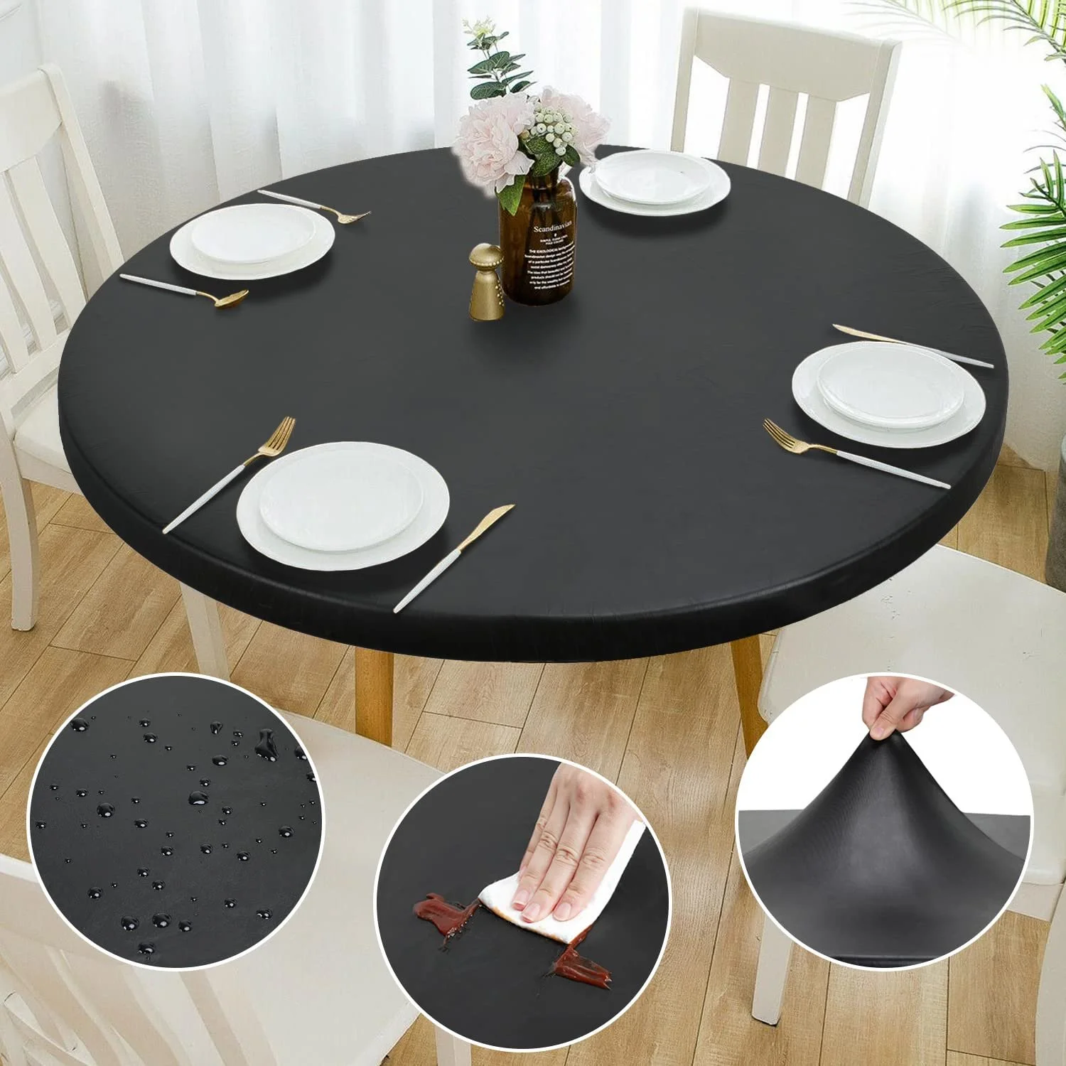 Скатертина Rinpon Double Fitted Design PU Кругла Натяжна Зносостійка Еластична Водонепроникна, фото №1
