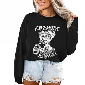 Женский свитшот MLZHAN Skelett Getrkе Kaffee Grafik Langarmshirt Black - Фото 1