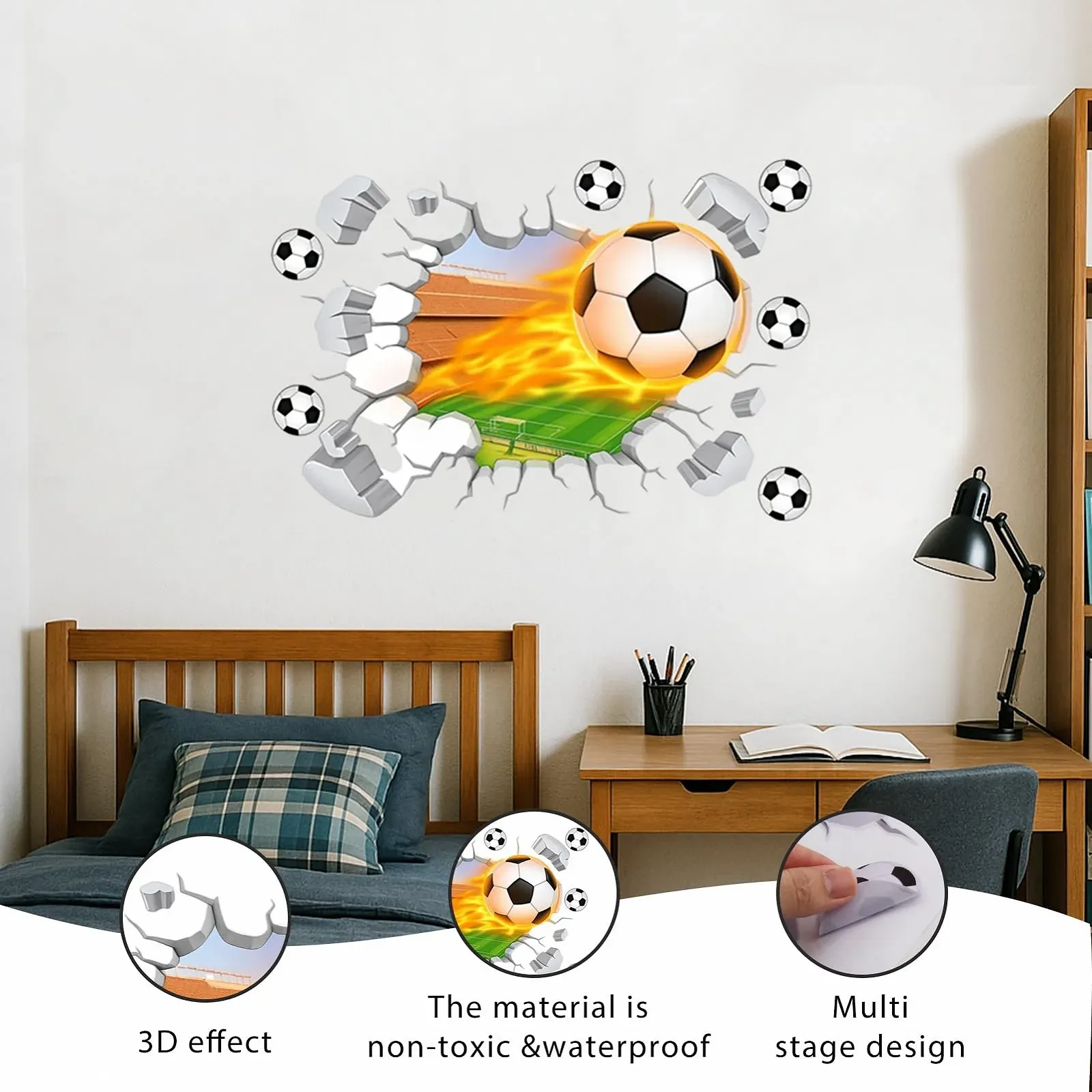 Наклейка на стіну 3D Футбольний м'яч 60 x 40 см, фото №3
