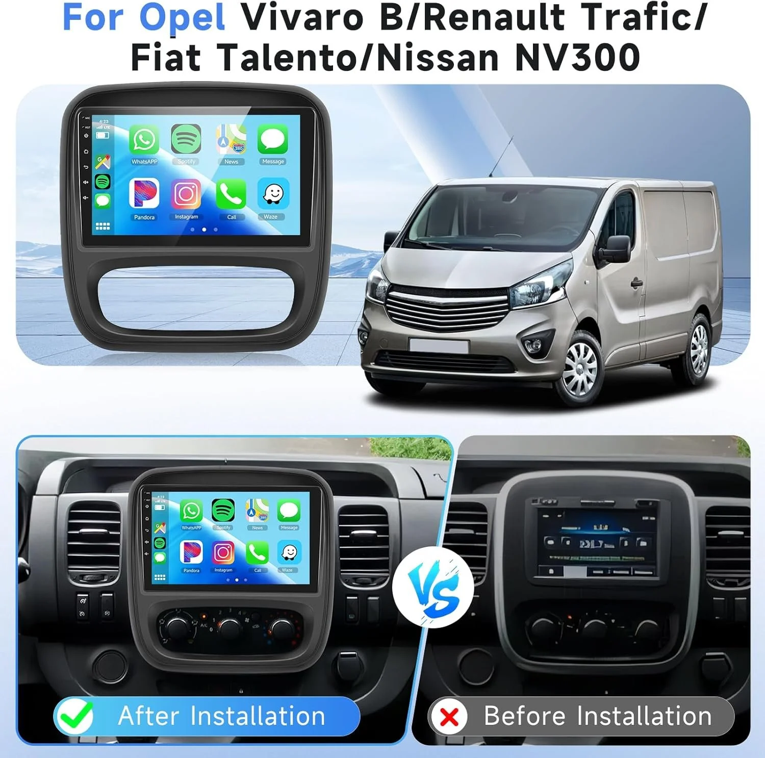 Штатна автомагнітола PODOFO для Opel Vivaro B Renault Trafic Fiat Talento Nissan NV300 / 9" / Сенсорна / 2/64Гб / Apple CarPlay / Android Auto / Bluetooth / WI-FI / GPS / USB, фото №2