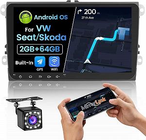 Штатна автомагнітола Hikity для WV Golf 5 Golf 6 Passat Polo Tiguan Caddy / 9" / Сенсорна / 2/32Гб / Android 13 / Bluetooth / WI-FI / GPS / FM / USB - Фото 1