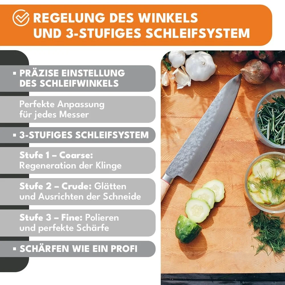 Точилка для ножів KRUMAD 3-рівнева Регульований кут Вольфрамова сталь та кераміка, фото №2