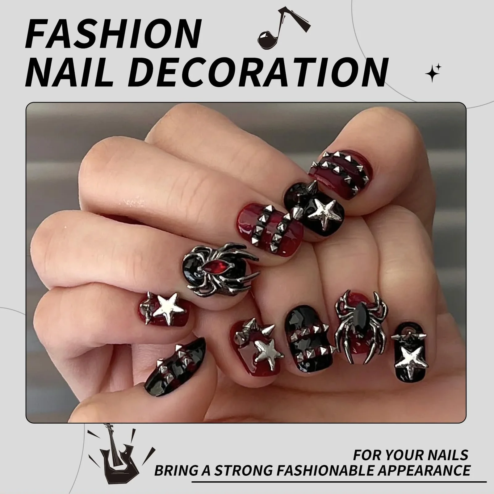 Металеві блискучі камені для нігтів Чорний та срібний, фото №4