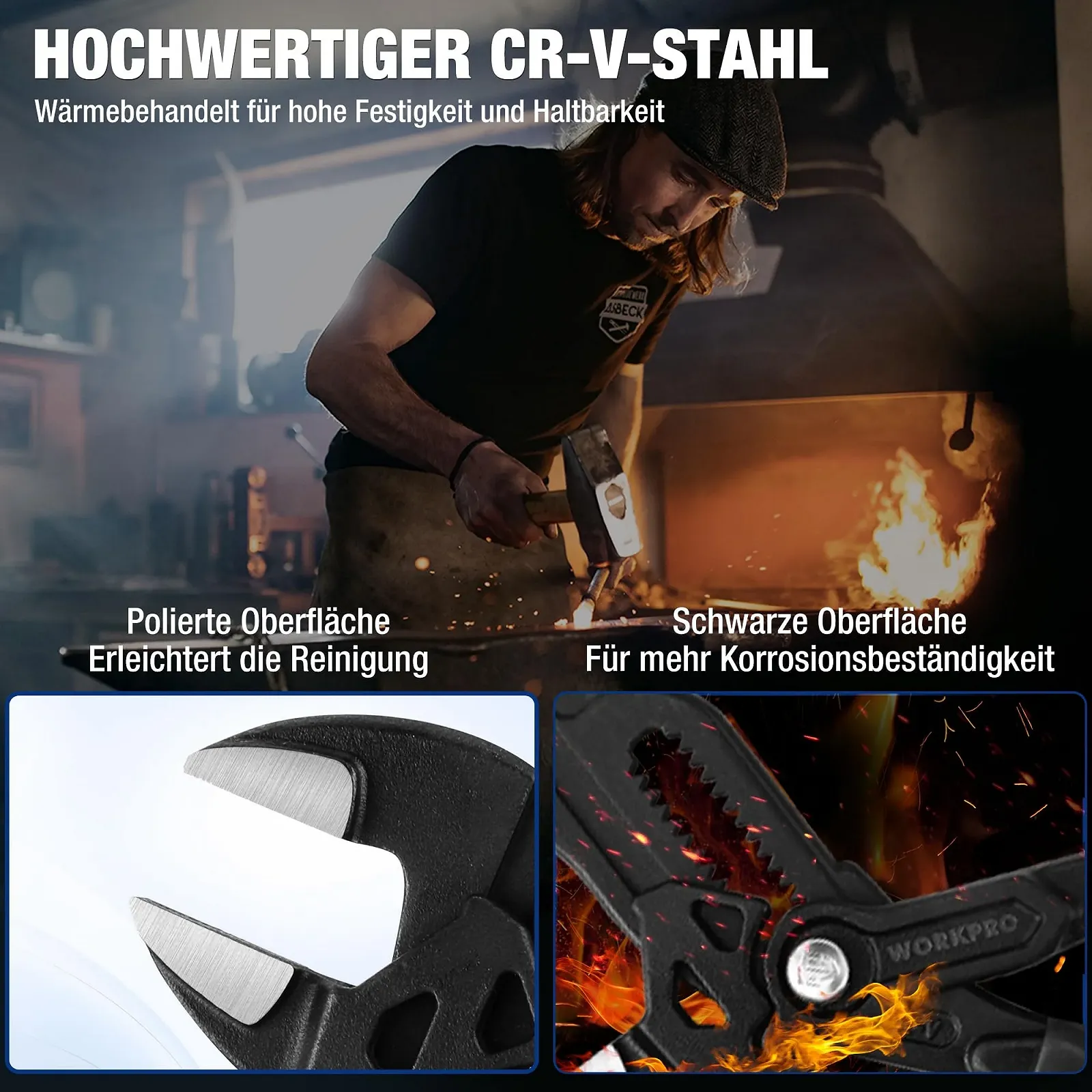 Ключ-плоскогубцы WORKPRO 255 мм, захват до 50 мм, регулируемые плоскогубцы с канавкой без зубцов, высококачественная Cr-V сталь, параллельная конструкция губок с двойными рукоятками, экономящими труд, фото №5