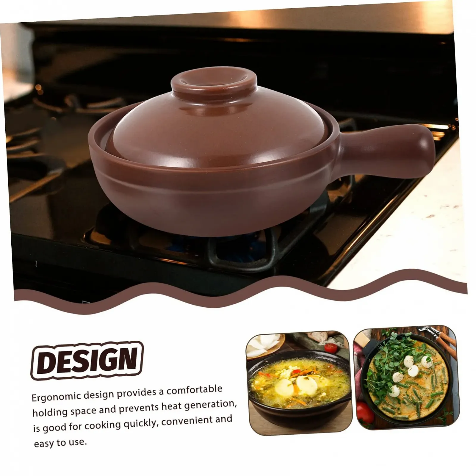 Кастрюля BESTYASH 1 шт. керамическая с ручкой термостойкая для супов и рагу, фото №4