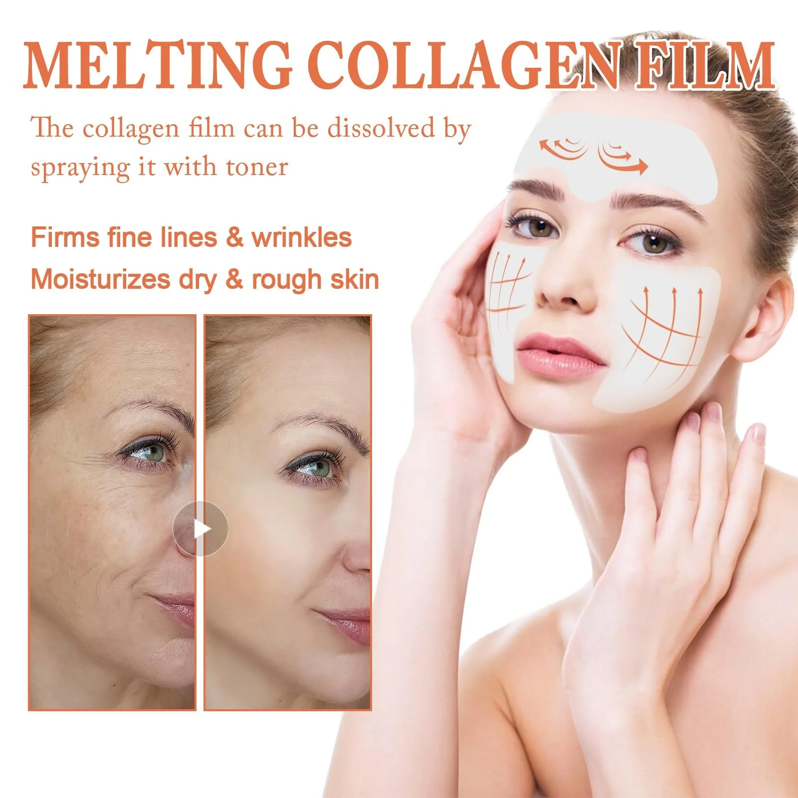 Маска Коллагеновая, Soluble Protein Mask, Collagen Film Mask для лифтинга нитями, для подтяжки кожи, способствует поглощению эссенции для лица, подтягивает линию подбородка (2 коробки), фото №3
