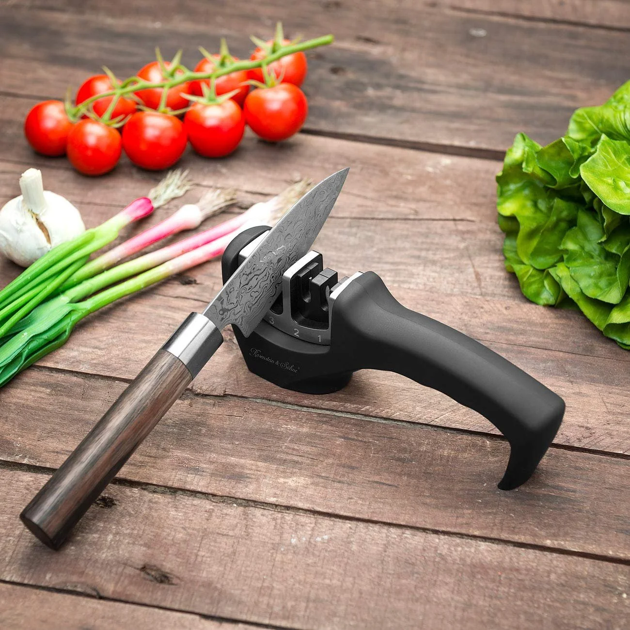 Точилка для ножів та ножиць Rosenstein & Söhne 4-ступінчаста, для сталевих та керамічних лез, для японських ножів Чорний, фото №6