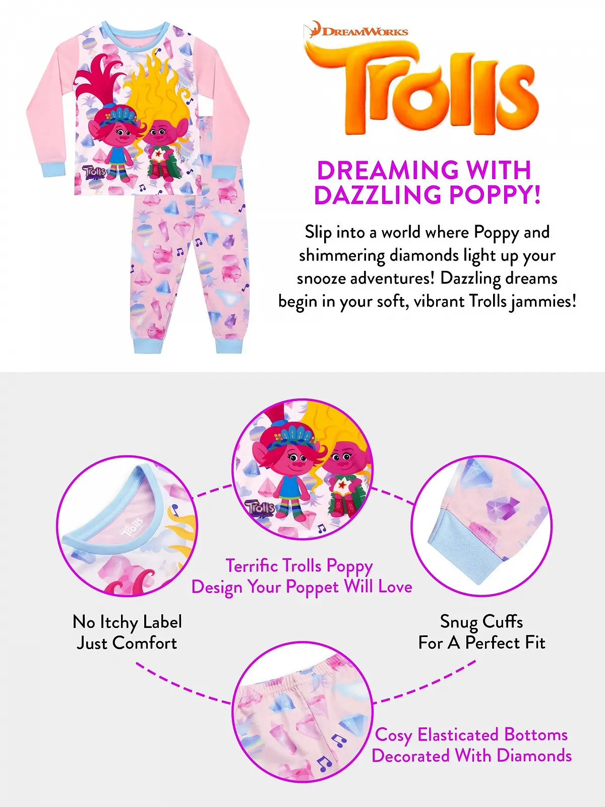 Пижама Trolls для девочек, детская пижама для девочек, 104-140 см, фото №6 Пижама Trolls для девочек, детская пижама для девочек, 104-140 см, фото №6