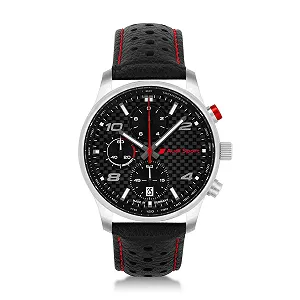 Часы Audi Collection Chronograph Carbon Sport Кожаные Мужские Черные/Серебристые/Красные - Фото 1