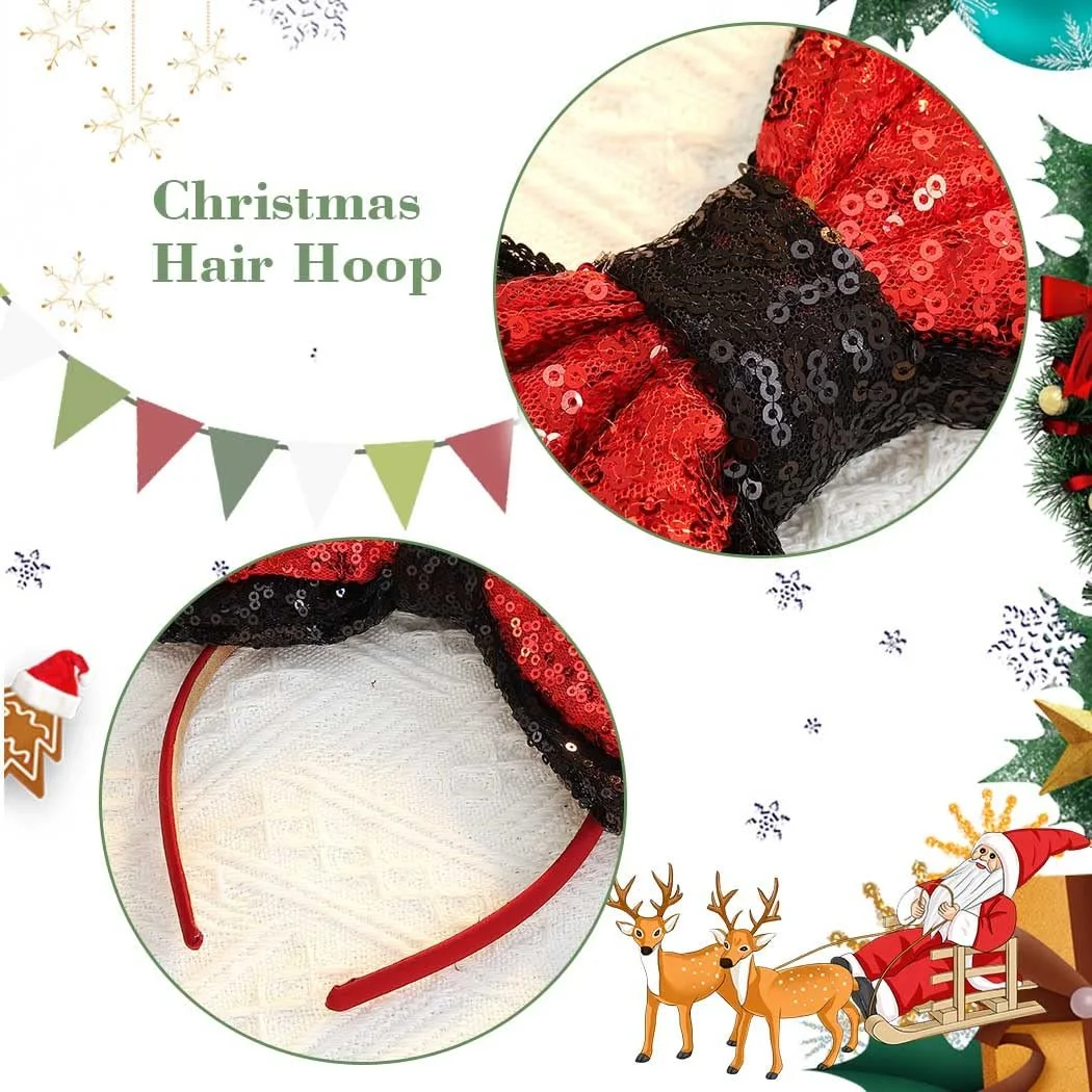 Обруч на голову з бантом Reaky, прикрашена блискітками, чорно-червона, фото №6