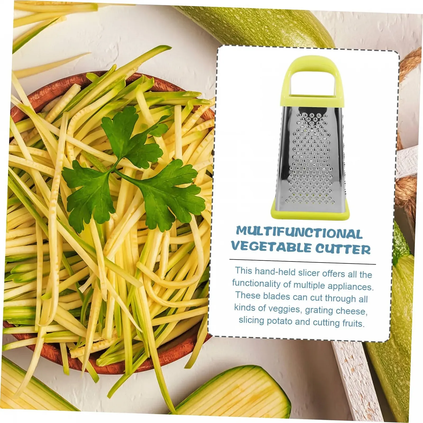 Терка з 4 сторін з контейнером для зберігання, для овочів і картоплі, багатофункціональна, нержавіюча сталь, фото №8