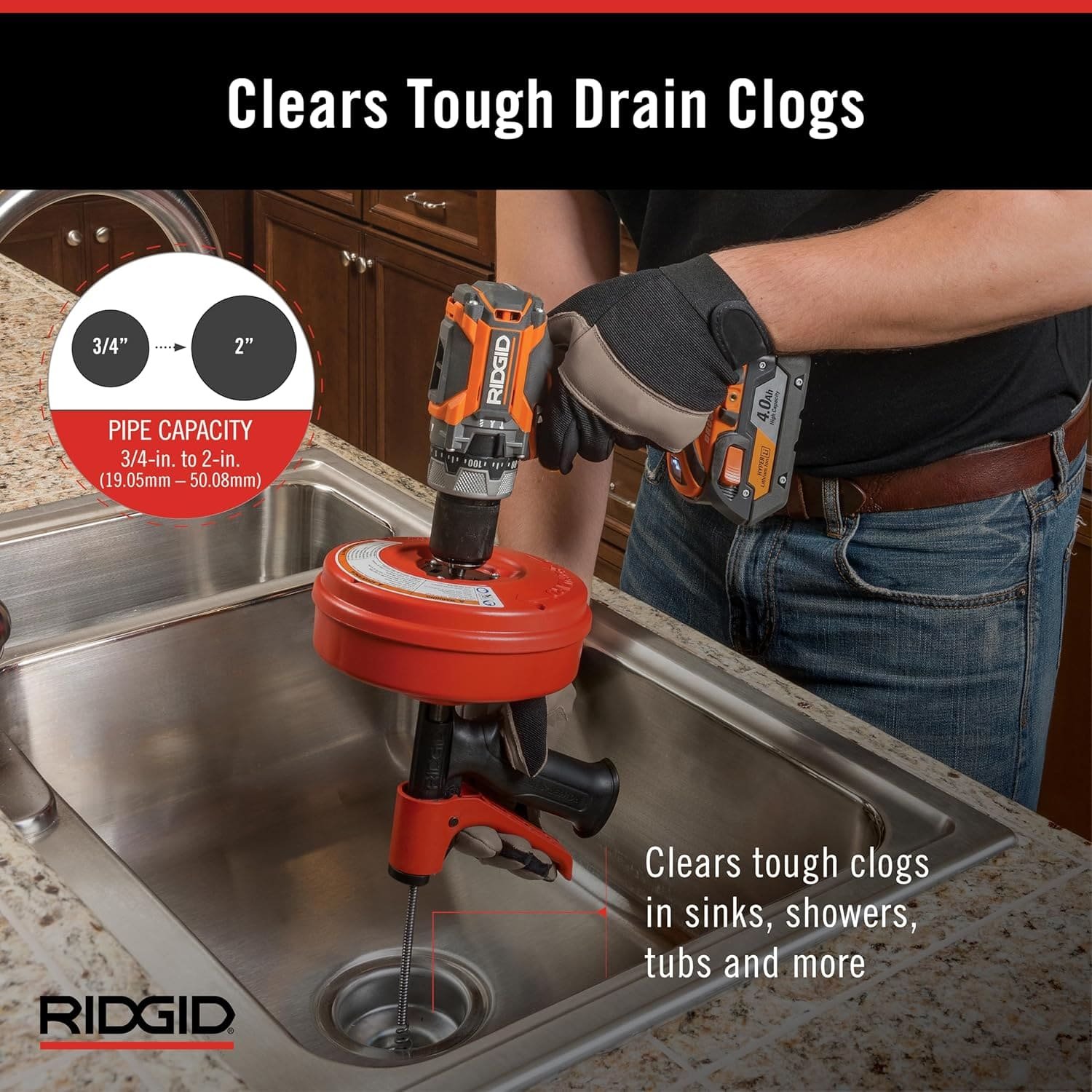Чистящее средство для труб RIDGID POWER SPIN+ 57043 Black/Red, фото №3