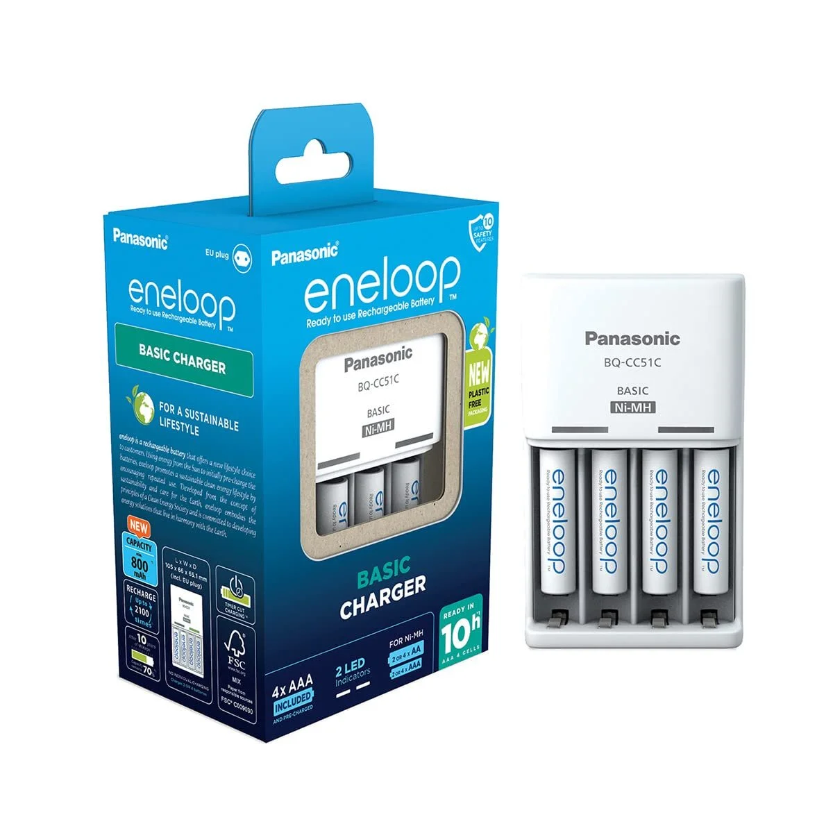 Зарядний пристрій Panasonic eneloop Basic для 2 або 4 AA/AAA NI-MH акумуляторів BQ-CC51C, фото №1