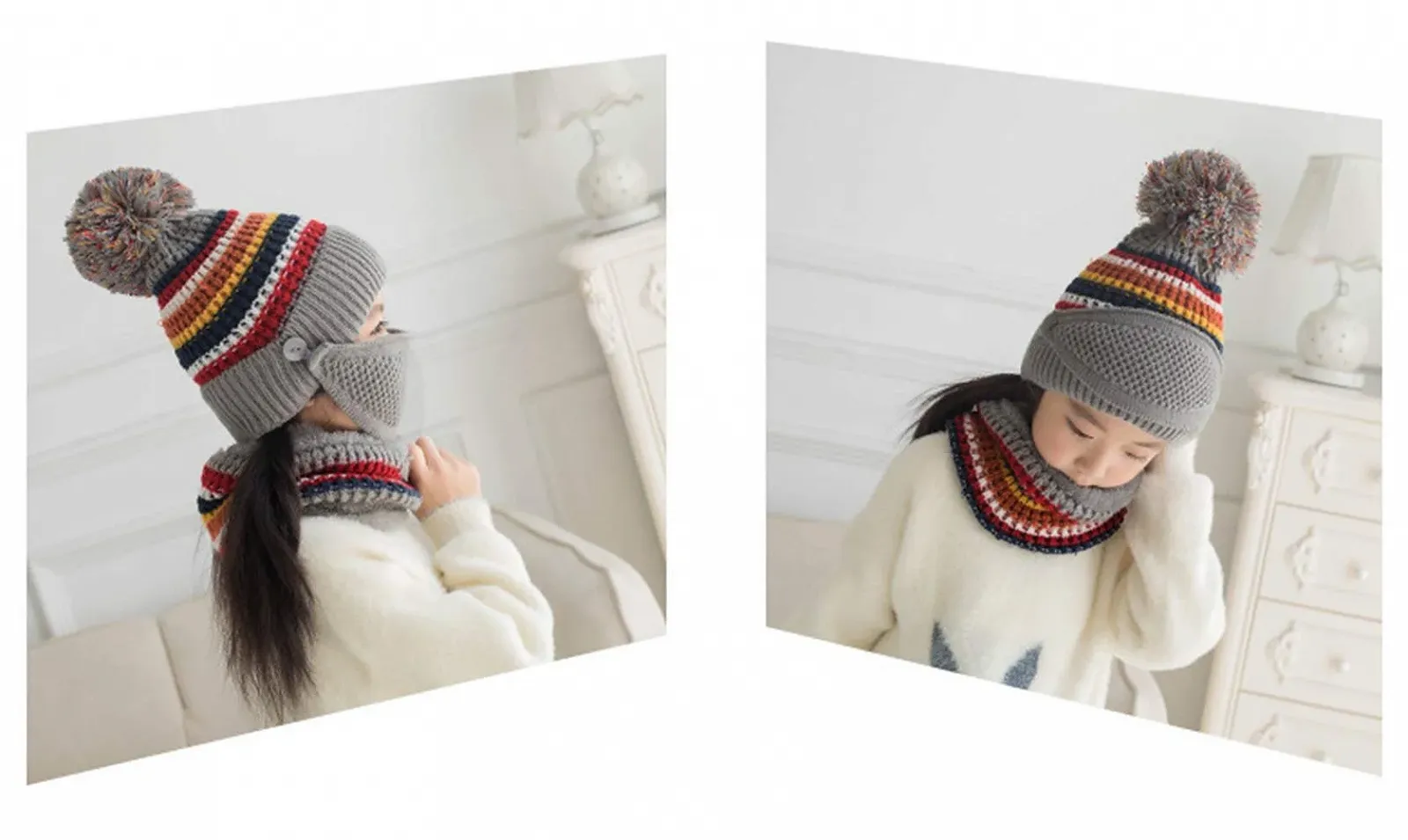 Шапка-шарф ITODA Вязаная Плюшевая Подкладка Зимняя Теплая Защита от ветра с помпоном и защитой ушей, фото №3 Шапка-шарф ITODA Вязаная Плюшевая Подкладка Зимняя Теплая Защита от ветра с помпоном и защитой ушей, фото №3