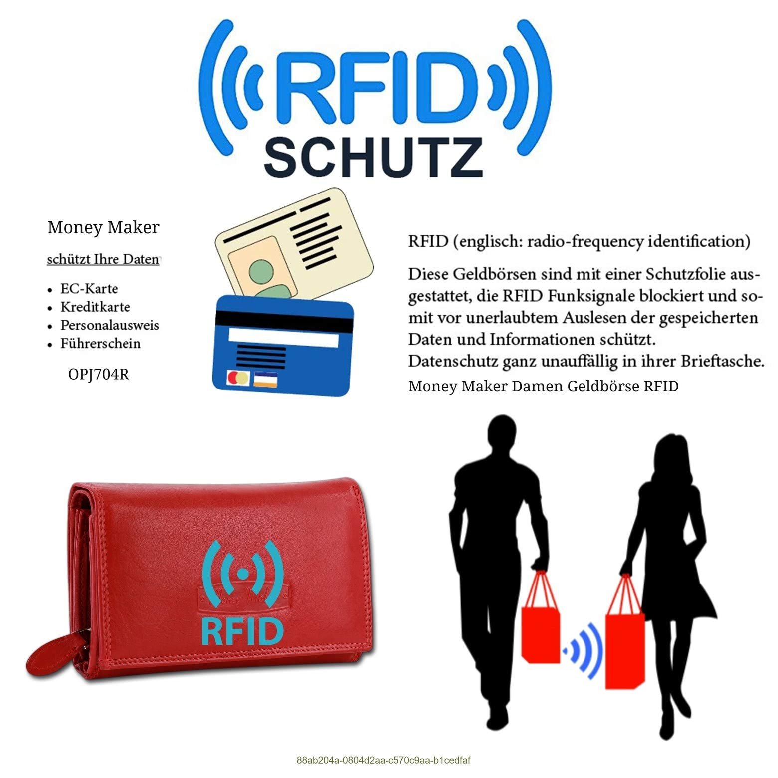 Женский кошелек из натуральной кожи Money Maker с RFID-блокировкой Официантский Красный 15.5 x 3 x 9.5 см, фото №4