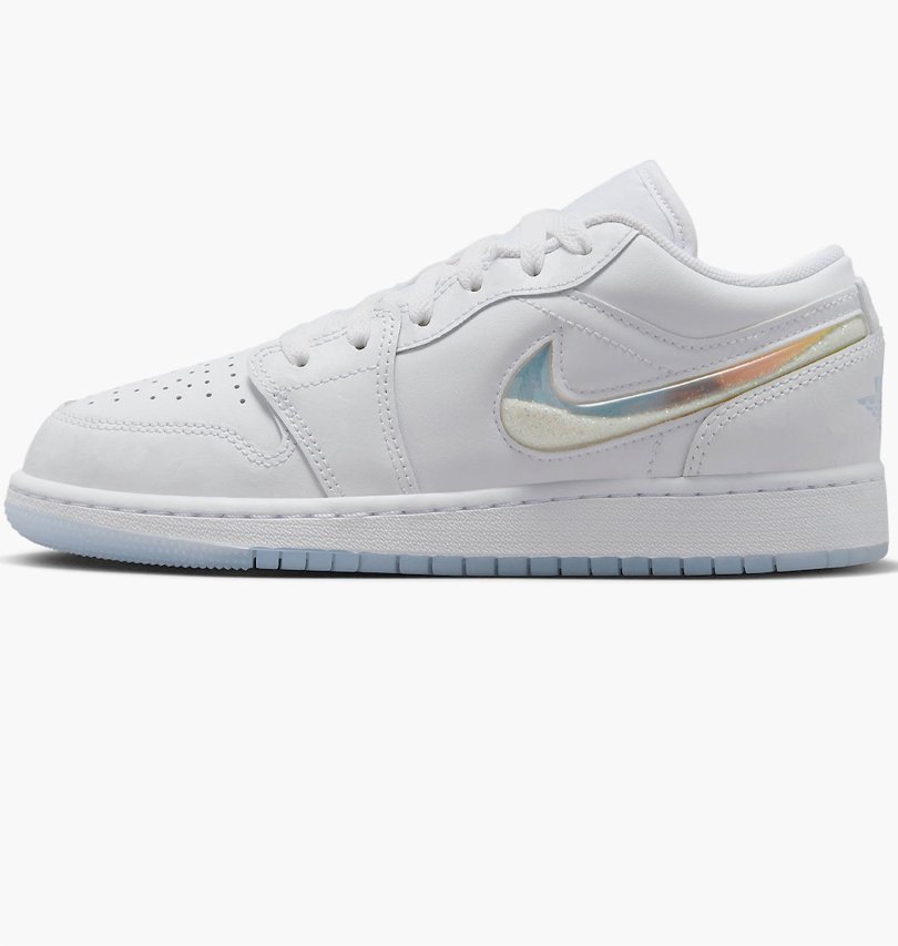 Кроссовки Nike Air Jordan 1 Low GS белые ледяной синий блестящий Swoosh, размер 39, фото №1
