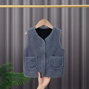 Однотонный плюшевый жилет Teddy Fleece для детей с карманами, зимний жилет Teddy Fleece, легкий короткий меховой жилет, теплый плюшевый жилет зимний для мальчиков, переходная куртка для улицы synthetic.ua - Фото 1