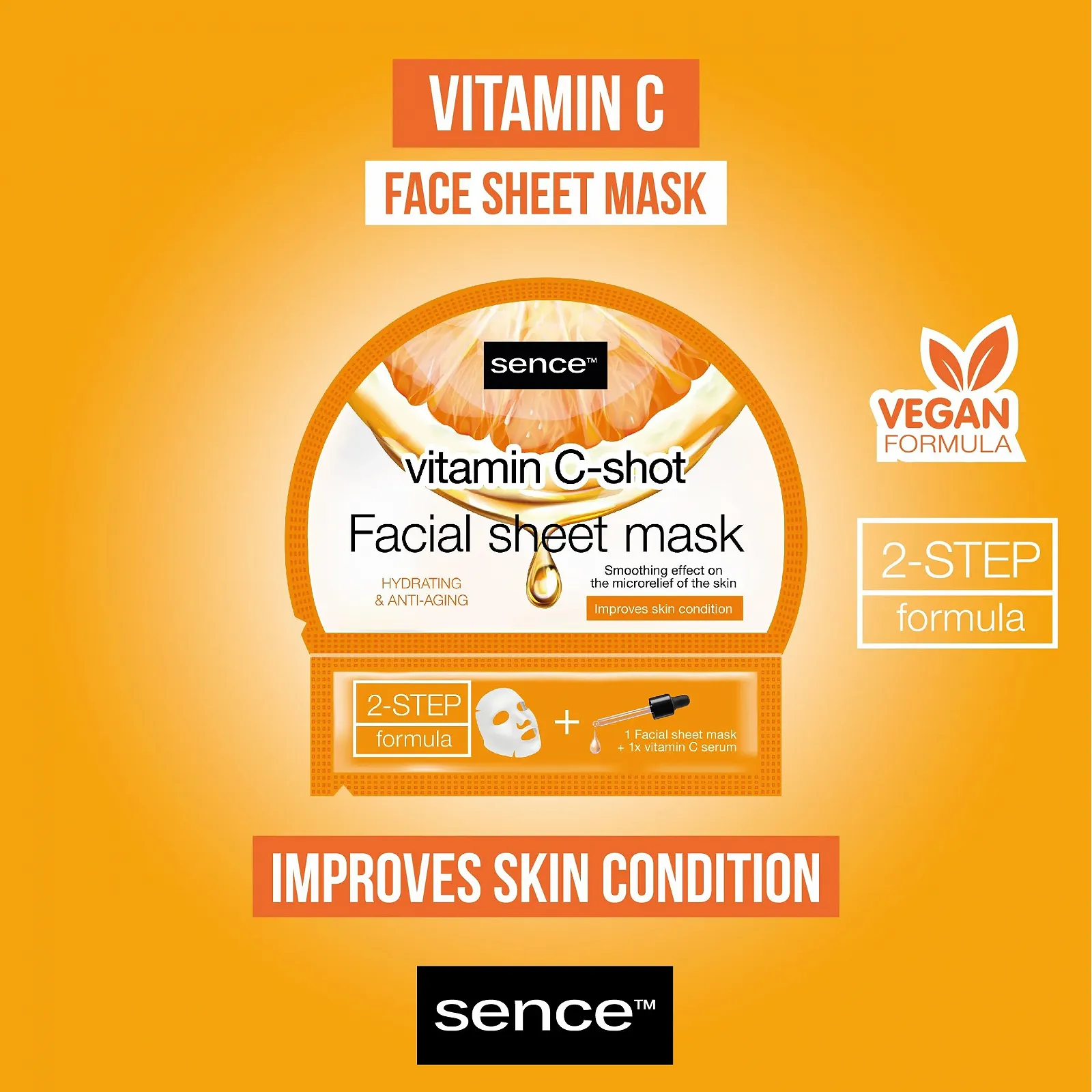 Тканевая Маска для Лица Sence 2-Step Vitamin C с 4 видами гиалуроновой кислоты и маслом моринги (3 шт. в упаковке), фото №4