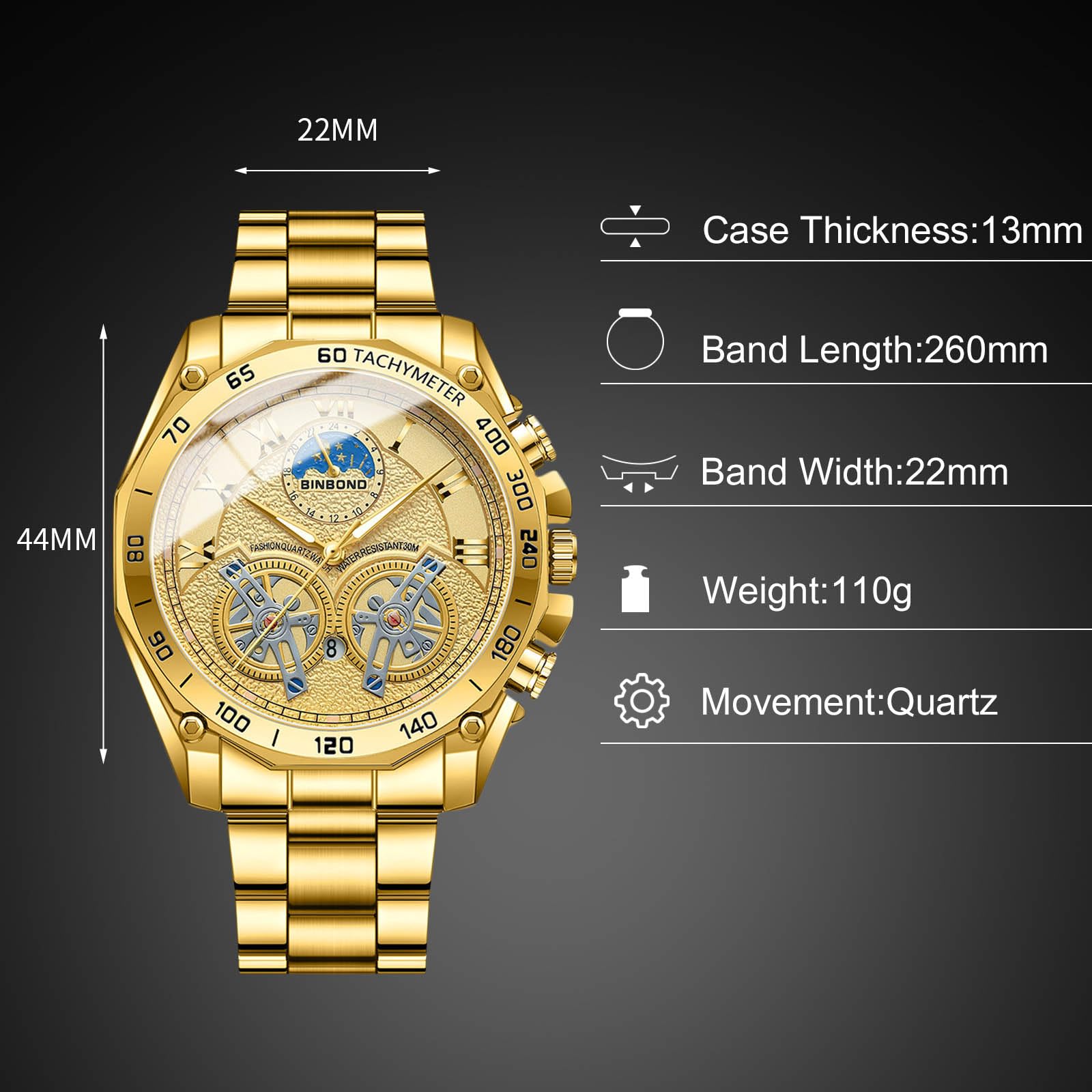 Часы rorios Quartz Наручные Мужские Нержавеющая сталь Аналоговые Люминесцентные Дата Календарь, фото №4