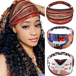 Повязка на голову широкая в стиле бохо Желтые полоски Эластичная - Фото 1