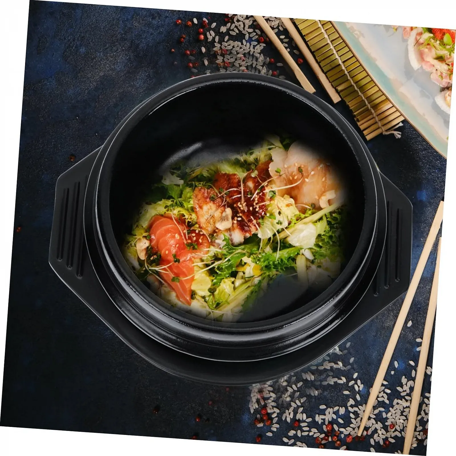 Керамічна каструля TOYANDONA для бібімбапа з підносом і ложкою термостійка нековзна міцна, фото №3