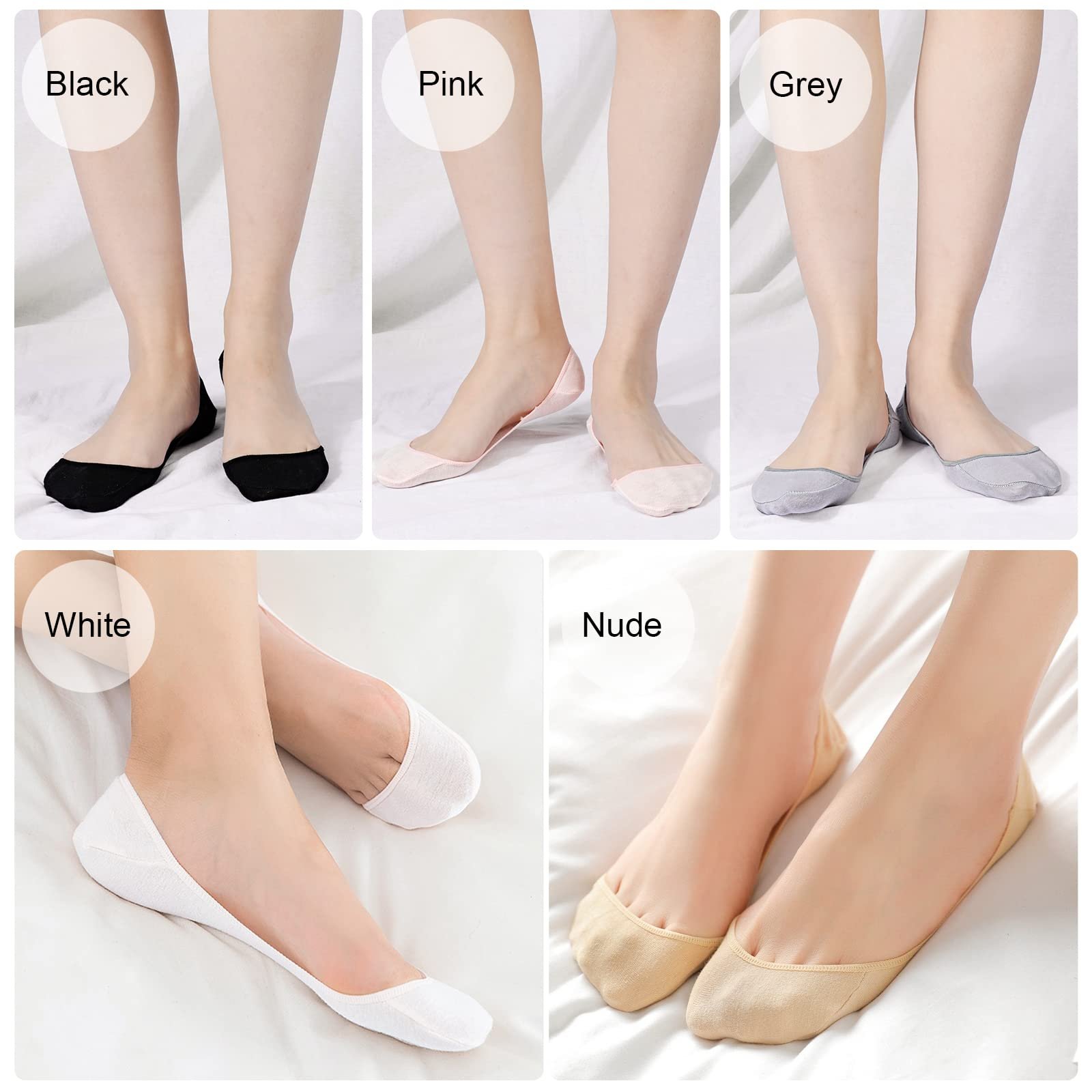 Носки Женские Невидимые для Туфель на Каблуках, Хлопковые Ультра Низкие Носки-Подкладки Невидимые, Мягкие Носки, Носки-Балетки, Носки для Кроссовок с Нескользящим Силиконом для Лоферов (6 пар), фото №6