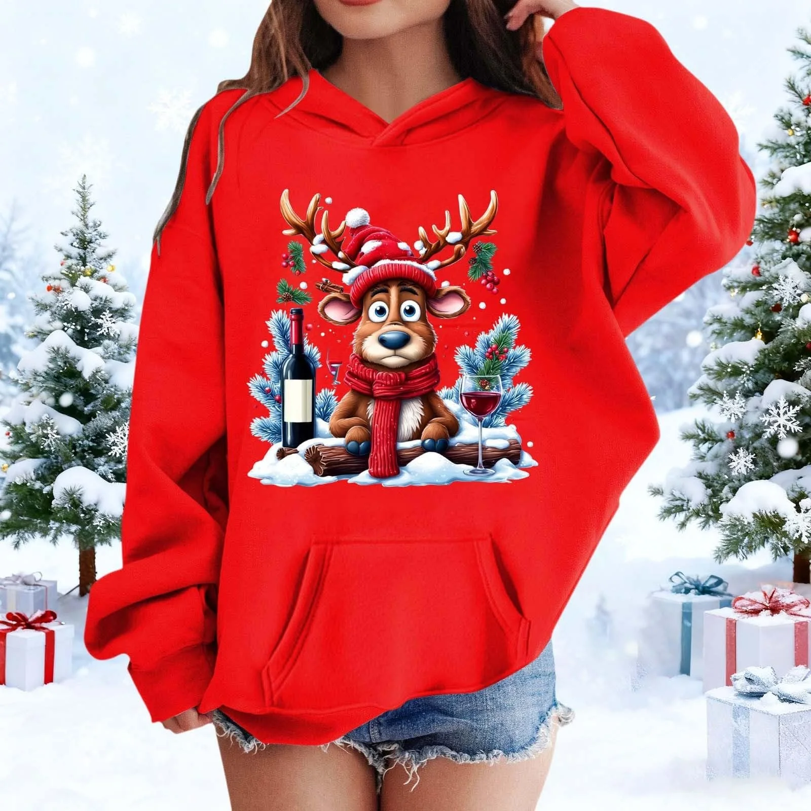 Толстовка Generisch Рождественская Девичья Уродливый Рождественский Свитер С Капюшоном Рождественский Пуловер Лонгслив С Рождественским Мотивом Легкий Рождественский Наряд Комфортные Рождественские Топы, фото №2