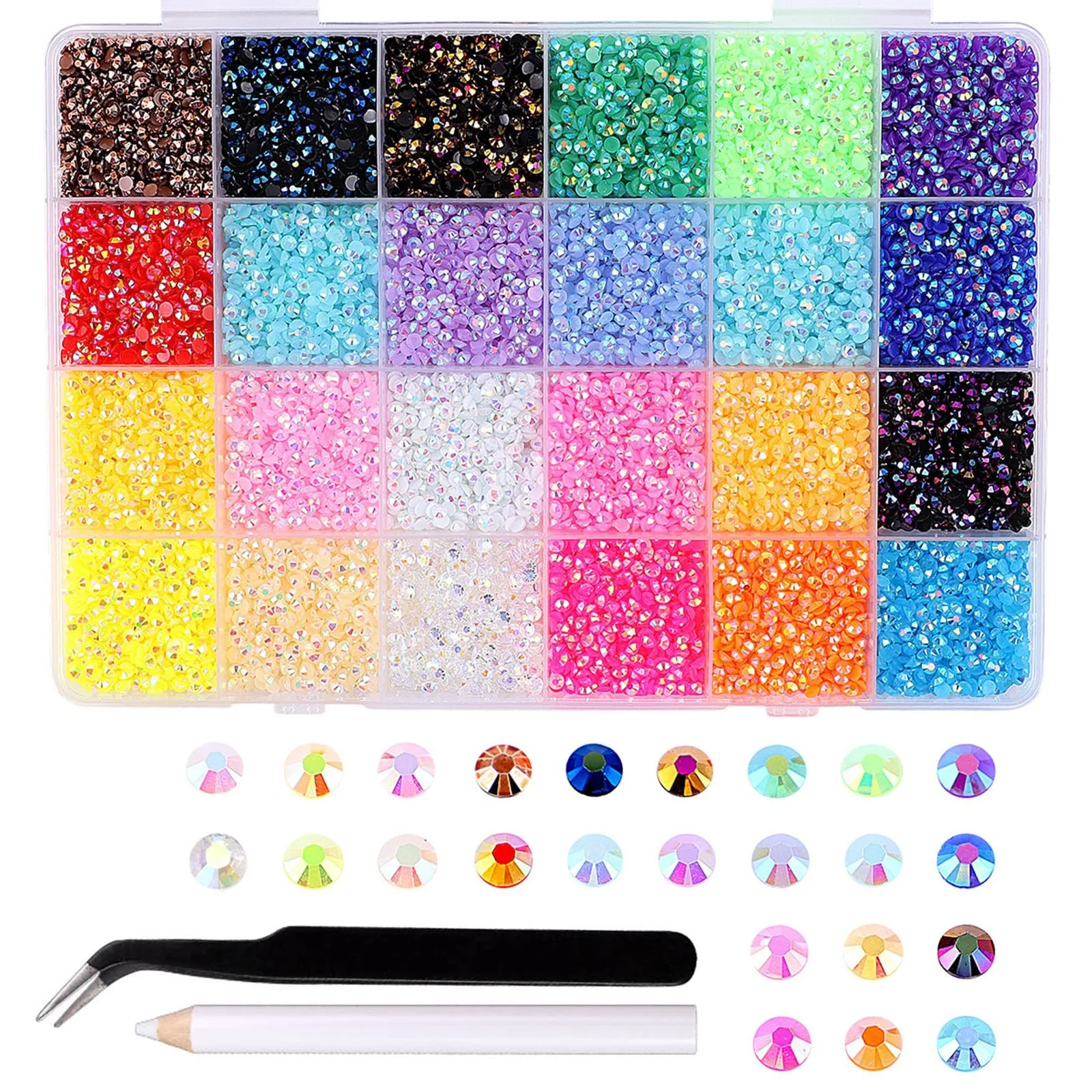 Набор страз для ногтей Glitter Stones Nails Set круглые глянцевые 3 мм 24 цвета 19200 шт с пинцетом и восковым карандашом, фото №1 Набор страз для ногтей Glitter Stones Nails Set круглые глянцевые 3 мм 24 цвета 19200 шт с пинцетом и восковым карандашом, фото №1