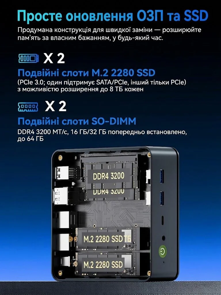 Міні ПК GMKtec Nucbox M5 Plus / AMD Ryzen 7 5825U / RAM 16GB / SSD 512GB / 2 x LAN 2.5G / Wi-Fi 6E / Bluetooth 5.2 / Windows 11 / Сірий, фото №3 Міні ПК GMKtec Nucbox M5 Plus / AMD Ryzen 7 5825U / RAM 16GB / SSD 512GB / 2 x LAN 2.5G / Wi-Fi 6E / Bluetooth 5.2 / Windows 11 / Сірий, фото №3