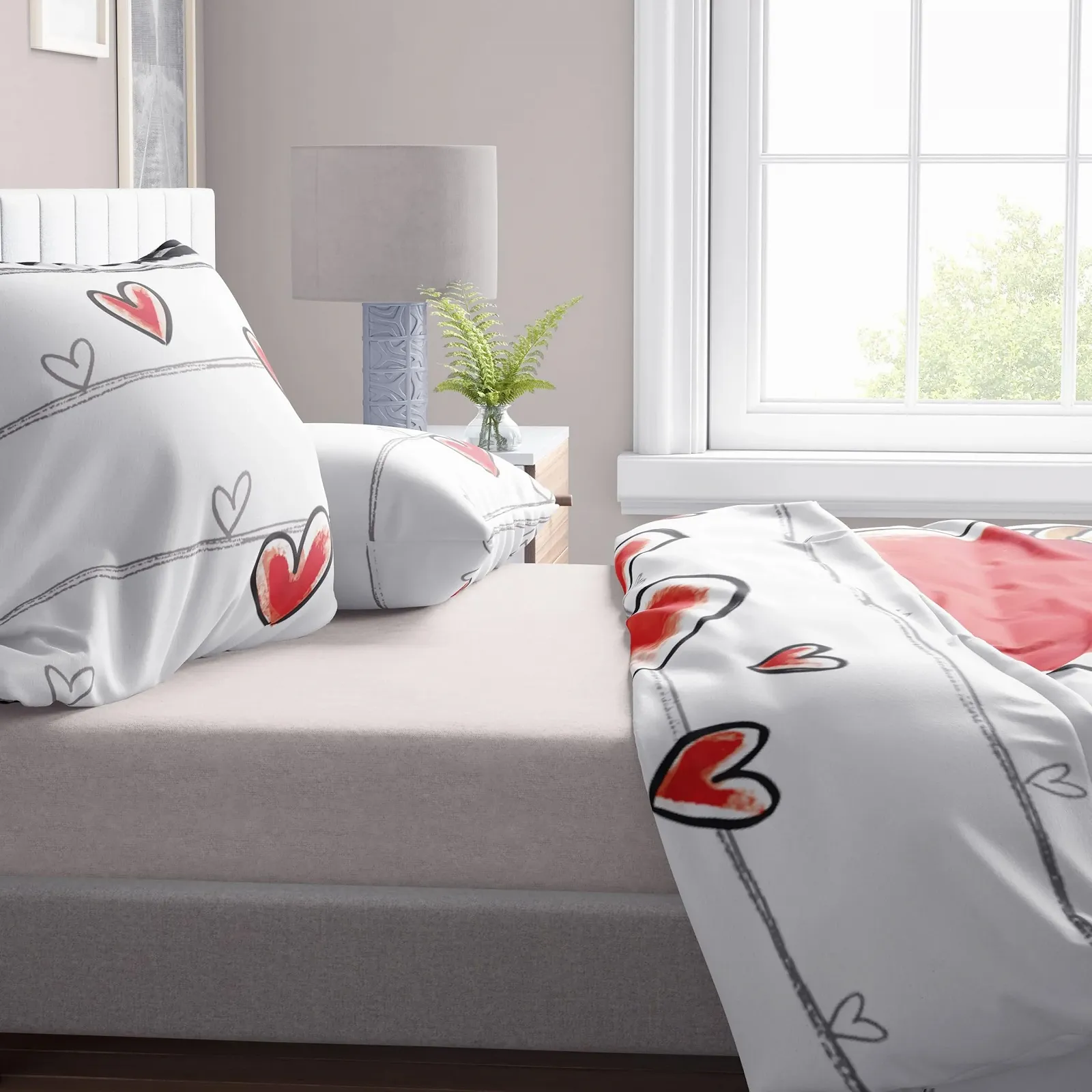 Комплект постільної білизни Leonado Vicenti 4 предмети з ведмедиками та сердечками 2 x 135 x 200 / 2 x 80 x 80 см Білий/Сірий, фото №4