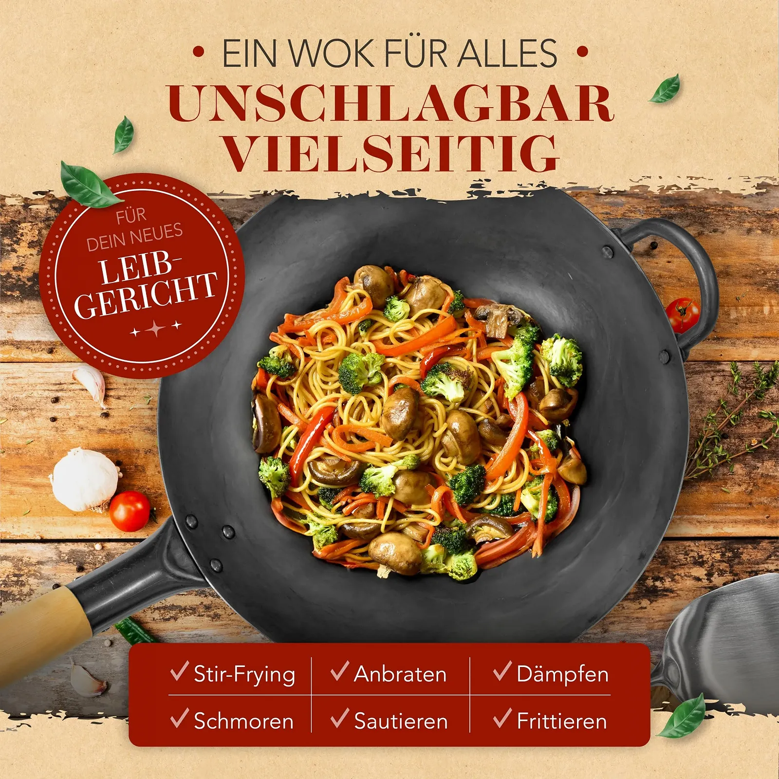 Сковорода-Wok KRUSTENZAUBER Сталь 36 см, фото №4 Сковорода-Wok KRUSTENZAUBER Сталь 36 см, фото №4