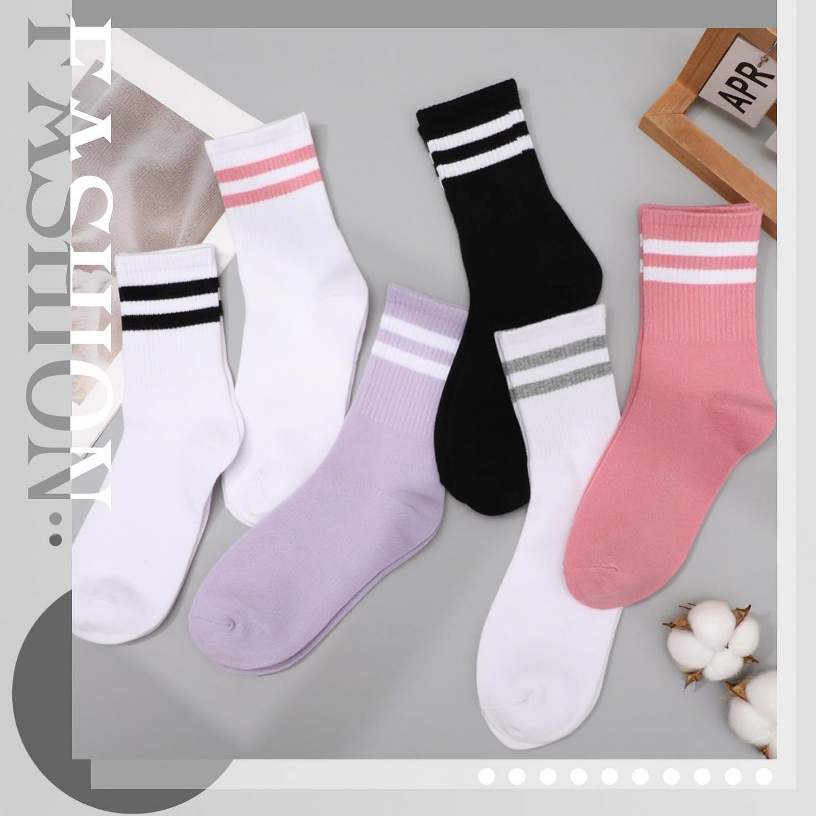 Носки теннисные Женские Хлопковые Спортивные в полоску Ретро Дышащие Цветные UK 5-8 (6 пар), фото №7