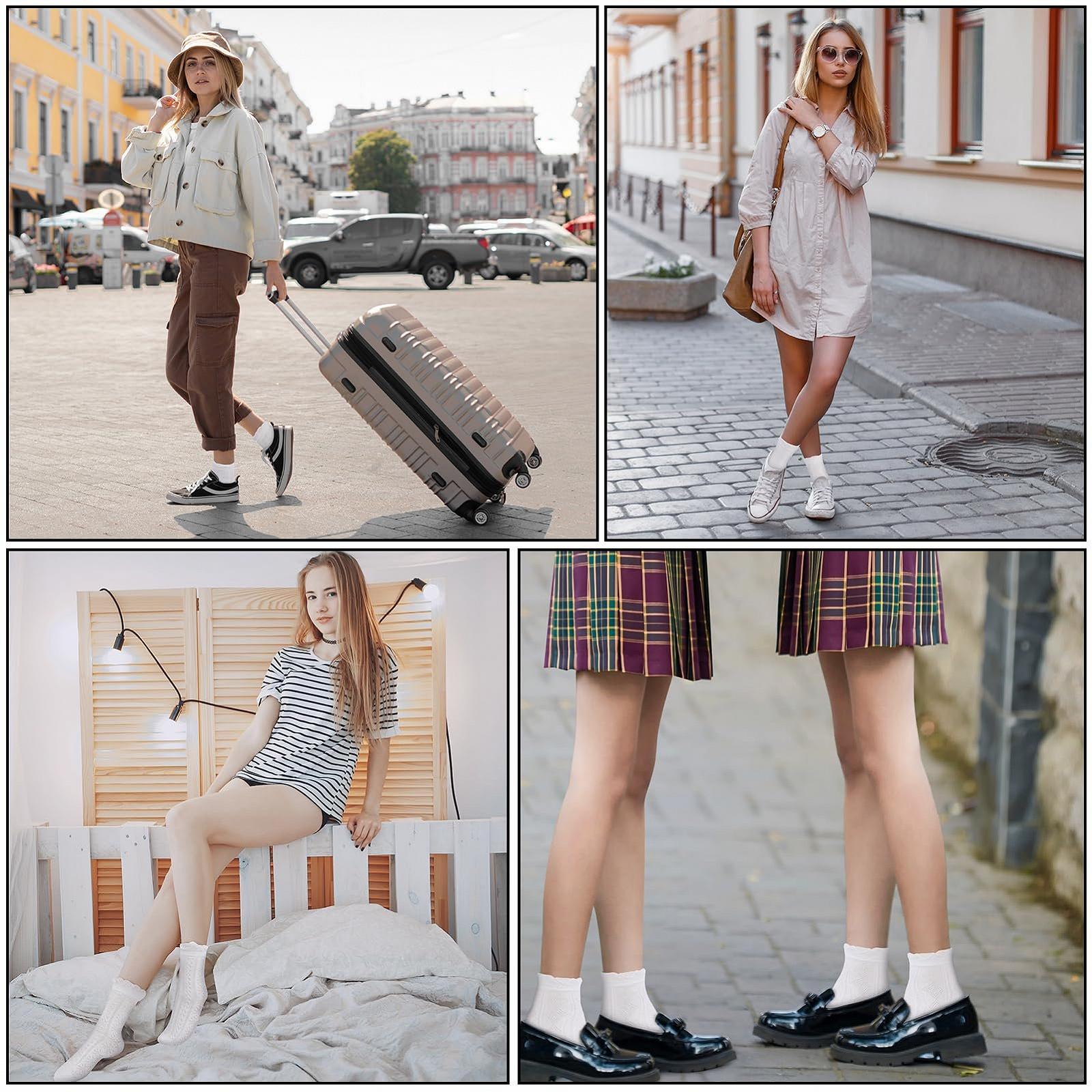 Женские носки Костюмные носки Белые носки с рюшами Хлопковые кружевные носки с рюшами 6 пар, фото №6