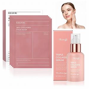 Маска для лица Collagen Real Deep 4 шт + Сыворотка Triple Collagen 30 мл, гидрогелевая маска для лица с коллагеном, ночная маска-обертывание, увлажняющая, набор для корейского ухода за кожей, для всех типов кожи - Фото 1