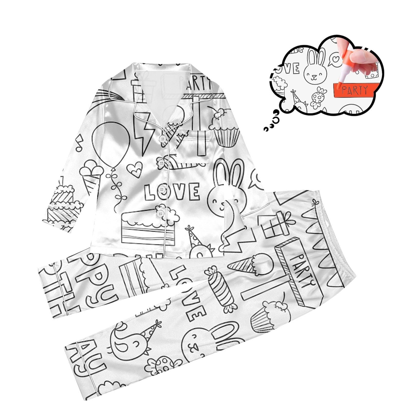Дитяча піжама для розфарбовування DIY, комплект домашнього одягу з двох предметів, зимова, біла, з мультяшним принтом, фото №2
