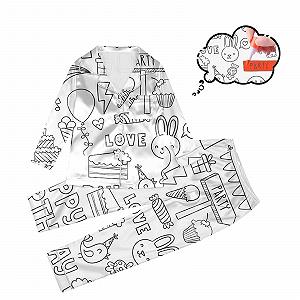 Дитяча піжама для розфарбовування DIY, комплект домашнього одягу з двох предметів, зимова, біла, з мультяшним принтом synthetic.ua - Фото 1