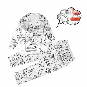 Дитяча піжама для розфарбовування DIY, комплект домашнього одягу з двох предметів, зимова, біла, з мультяшним принтом synthetic.ua - Фото 1