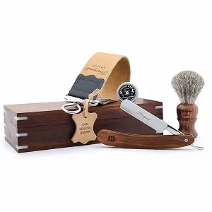 Набор для бритья Classic Collection Barber Salon Straight Cut (опасная бритва, помазок из ворса барсука, кожаный ремень, паста, 5 предметов) Черный synthetic.ua - Фото 1