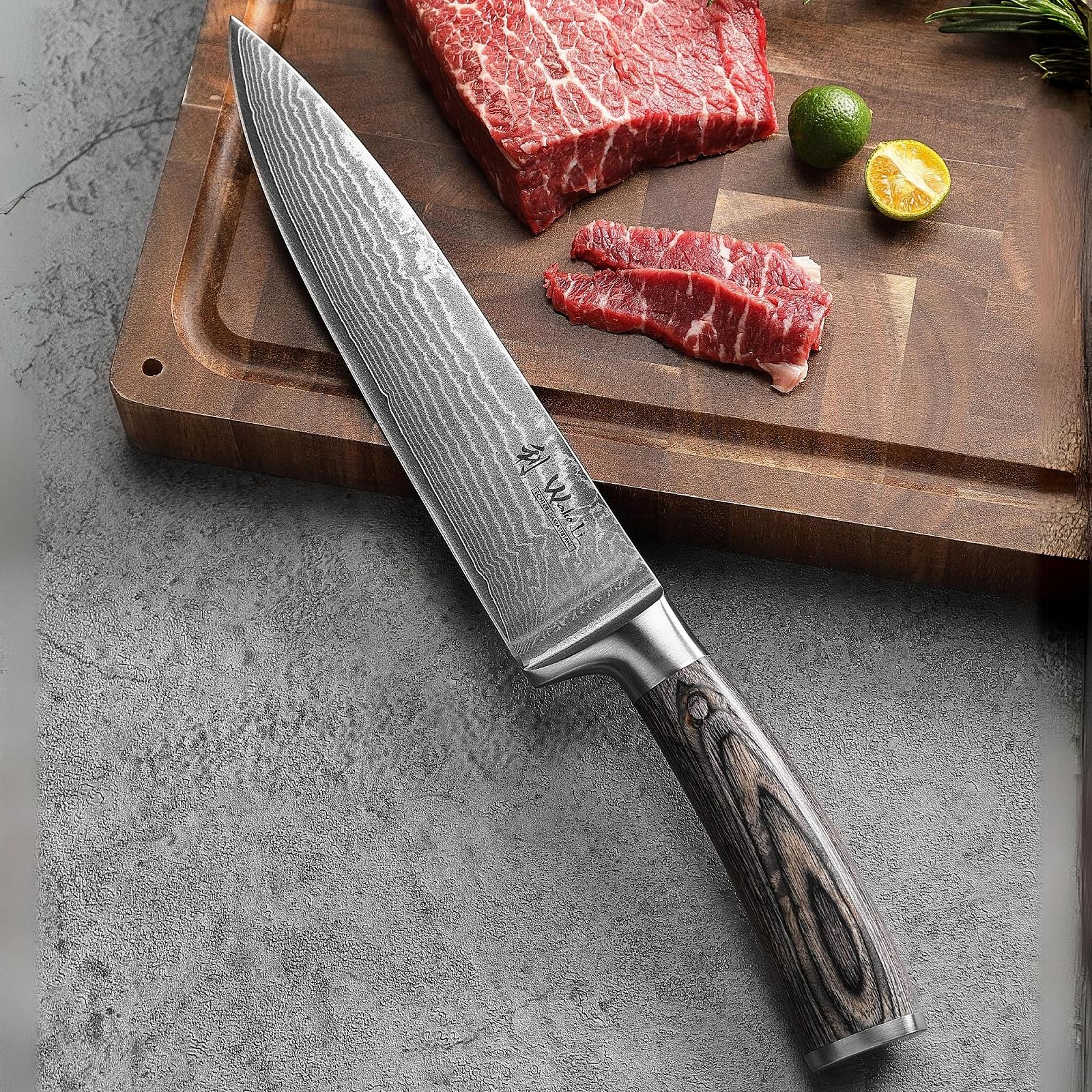 Набір ножів Wakoli Edis Professional Damascus, леза 8-20 см, 67 шарів дамаської сталі з серцевиною VG10, руків’я з дерева Pakka, фото №7
