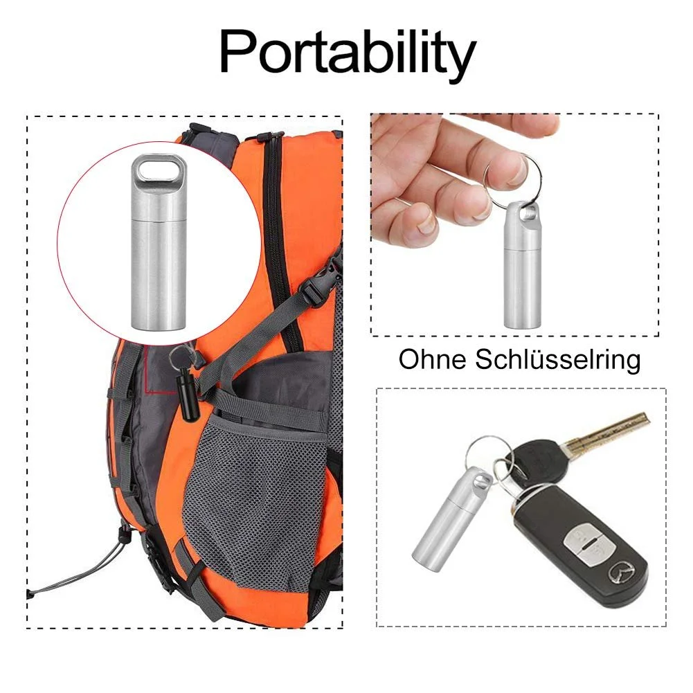 Міні контейнер для таблеток з кільцем для ключів, маленький з нержавіючої сталі, водонепроникна, фото №5