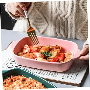 Форма для випічки GALPADA керамічна термостійка з ручками для мікрохвильової печі та духовки Рожева synthetic.ua - Фото 1