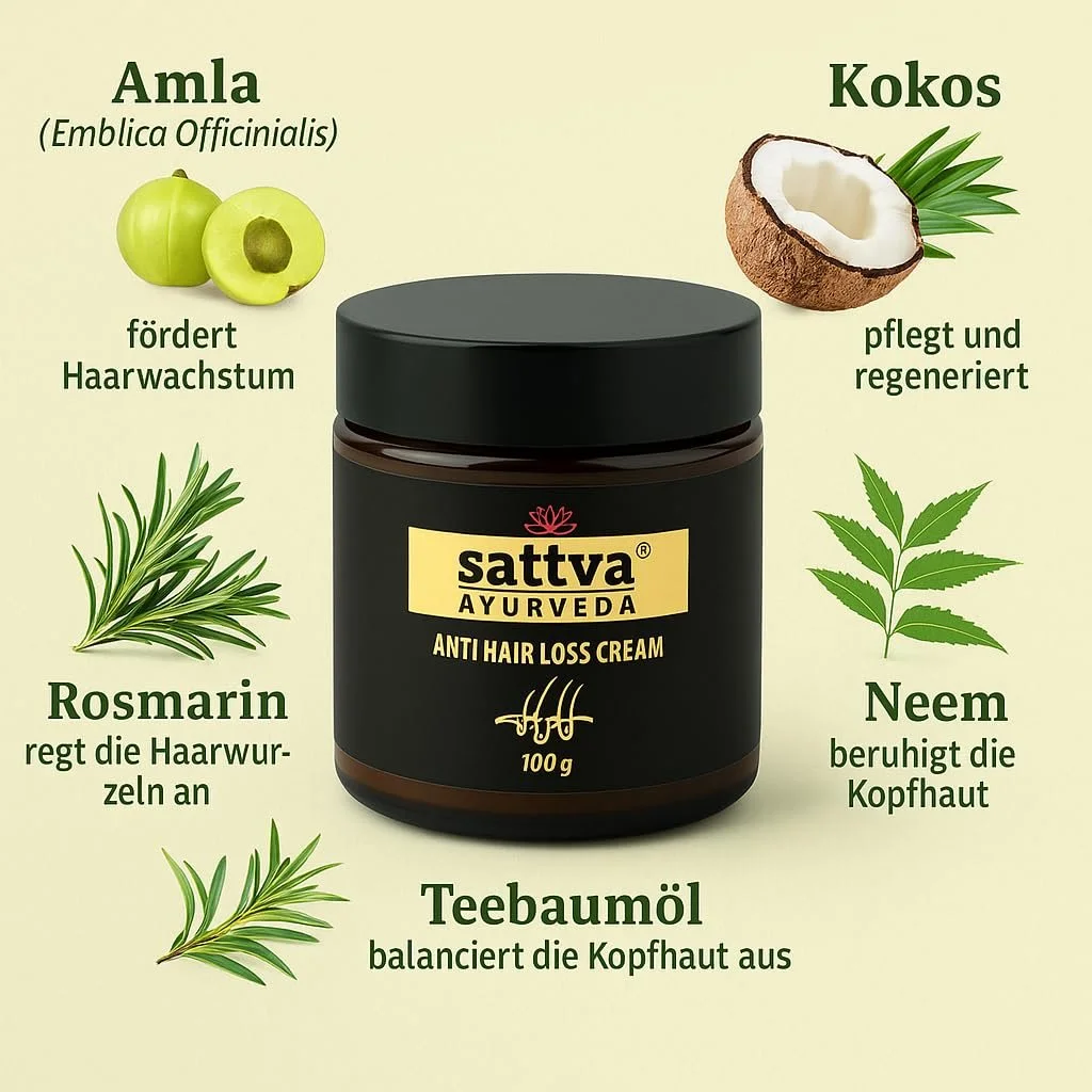 Крем Sattva Ayurveda Против выпадения волос Натуральный аюрведический крем для волос против выпадения волос Питает и укрепляет кожу головы, способствует росту волос, уменьшает сезонное выпадение волос - 100 г, фото №2