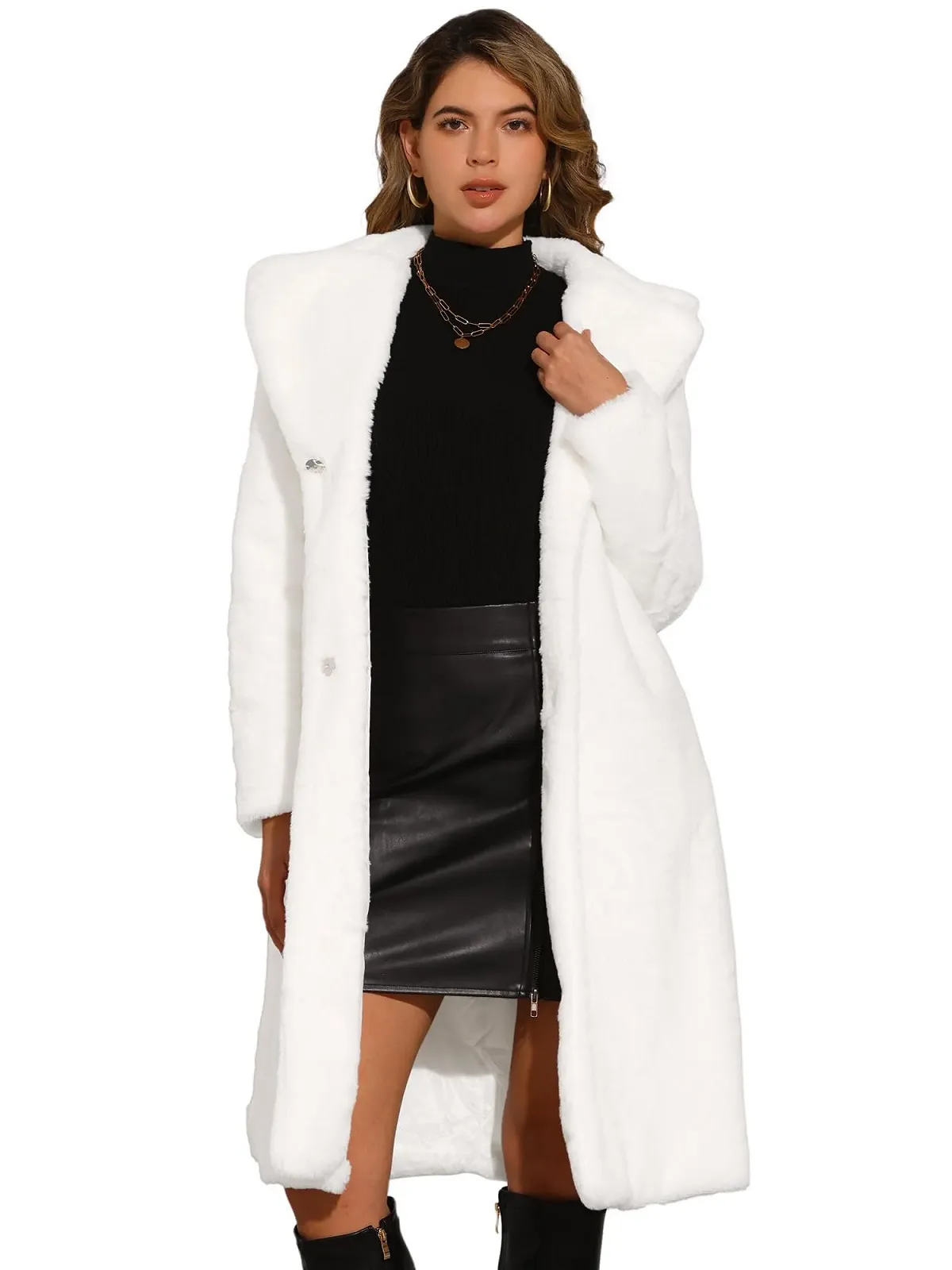Пальто Allegra K Зимнее Длинное Теплое с Лацканами и Поясом Открытое Пушистое из Искусственного Меха, фото №1 Пальто Allegra K Зимнее Длинное Теплое с Лацканами и Поясом Открытое Пушистое из Искусственного Меха, фото №1
