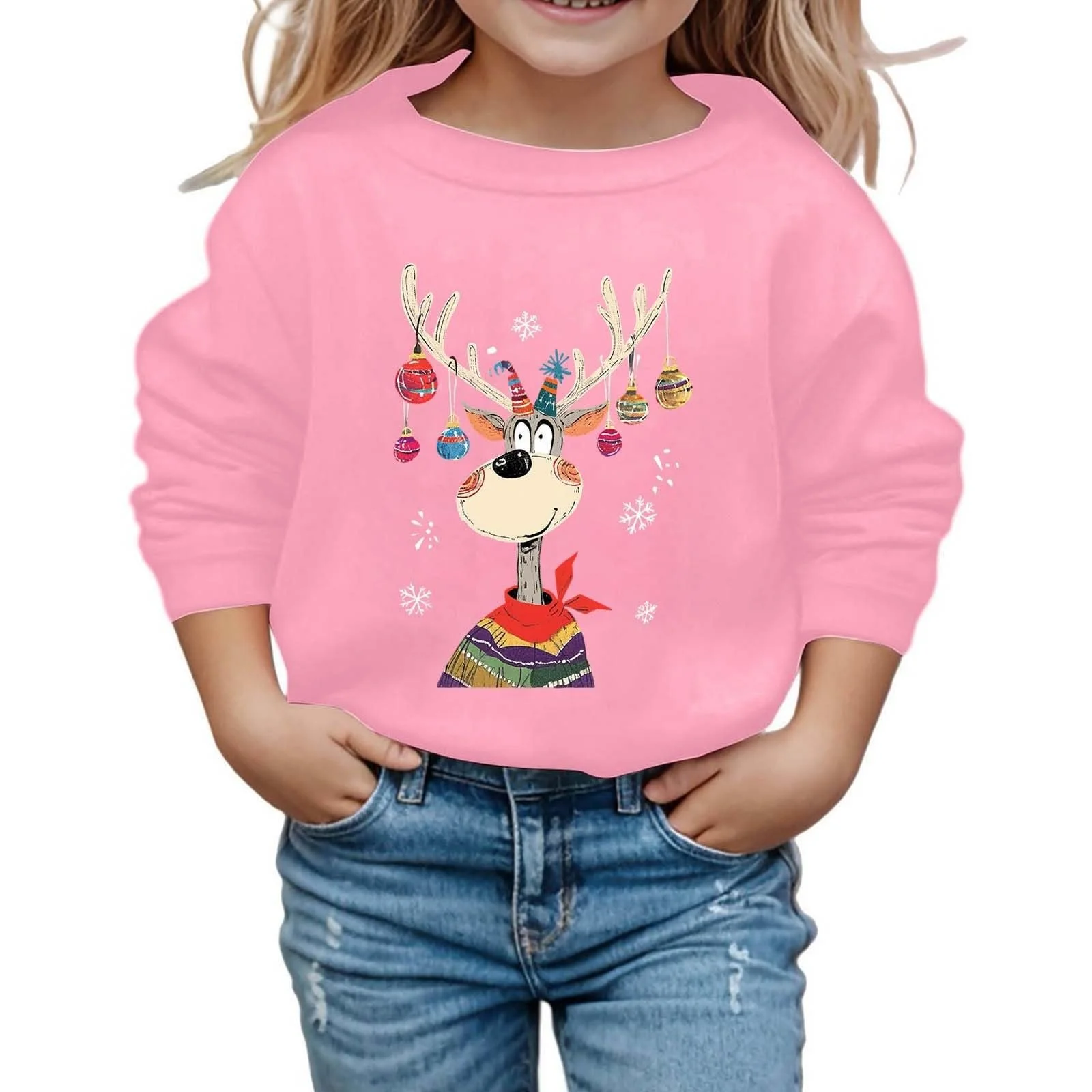 Світшот для дівчинки з принтом, з круглим вирізом, довгими рукавами, повсякденний флісовий, фото №1