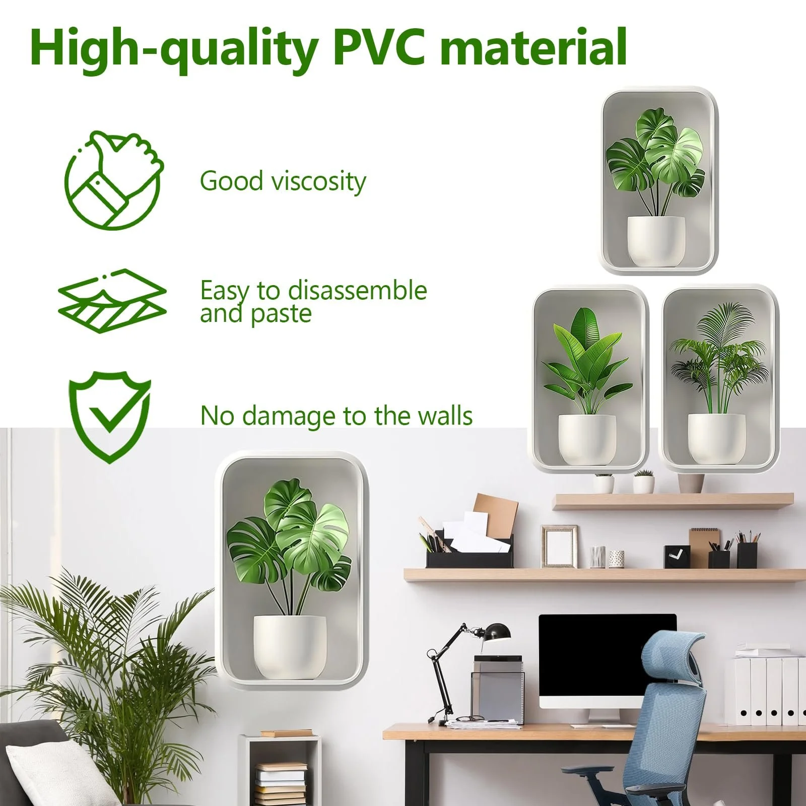 Наклейки на стіну 3D Рослини самоклеючі набір 3 шт. для кухні та ванної кімнати, фото №4